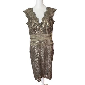 Tadashi Shoji 12 Paillette Embroidered Lace Vneck Dress Sequin Cocktail